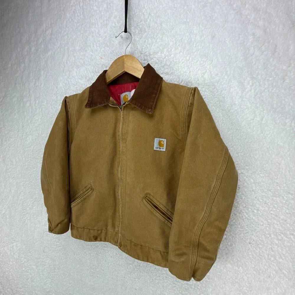 Carhartt‎ Detroit Jacket Quilt Lined Youth Medium Y20 BRN Brown Red Lining